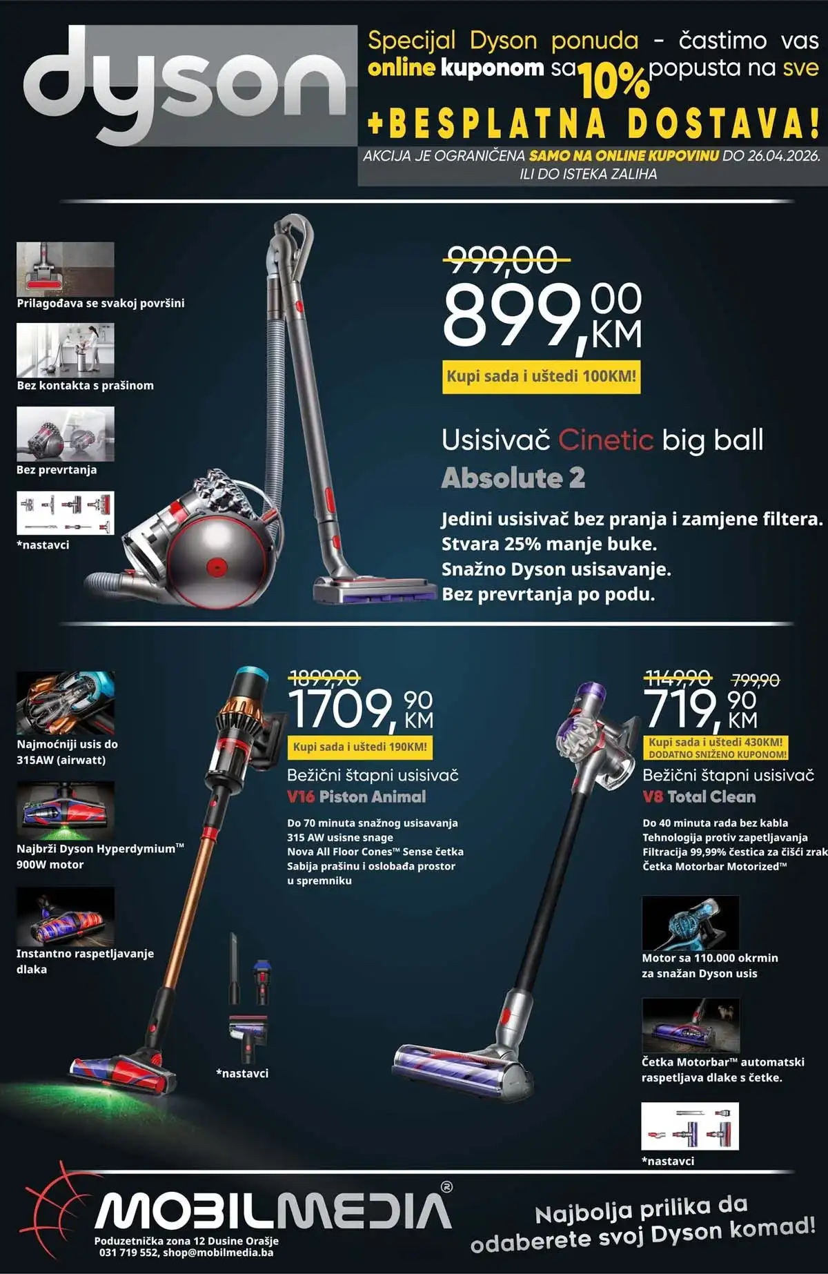 Mobilmedia Dyson akcija 10 posto sniženja gratis dostava online kupovina do 26.04.2026 BiH